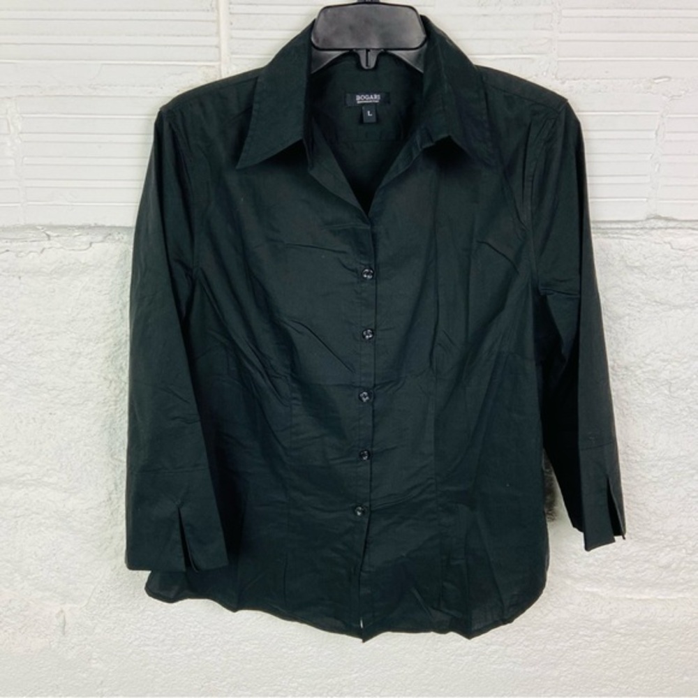 BOGARI black collar button up business casual stretch shirt size large